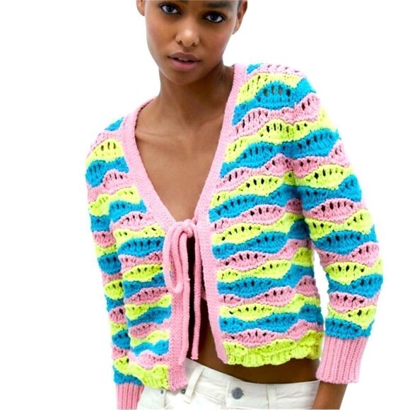 ZARA Striped Knit Cardigan Multicoloured Size S - Picture 1 of 8